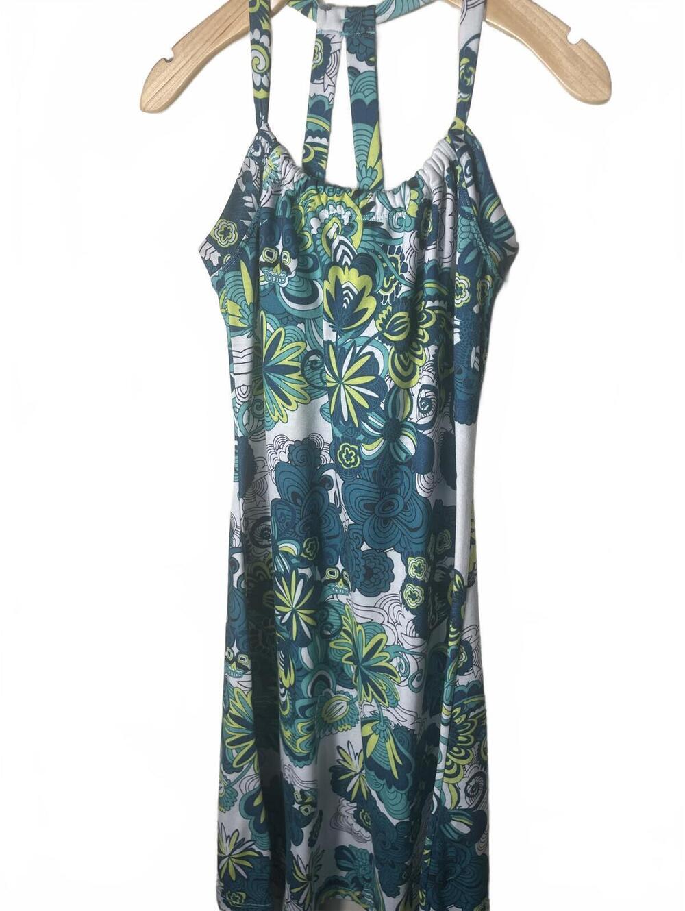 Prana Breathe Floral Skull Halter Midi Dress Womens Size Small Blue Green Boho